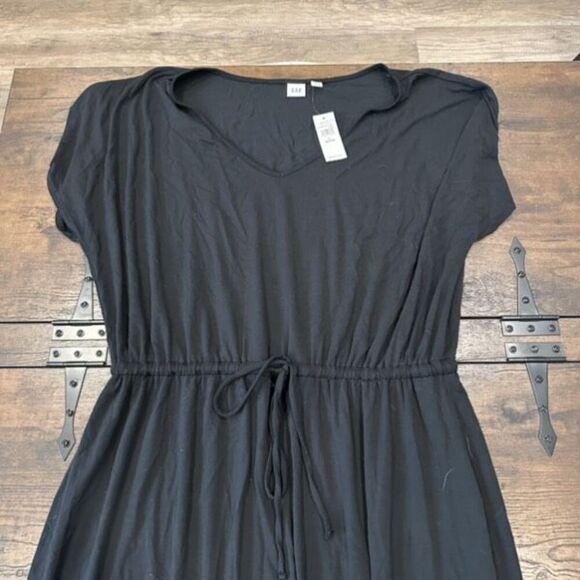 NWT Gap Tie Waisted Black Casual Dress Jersey Knit Size Large Stretch Minimalist - Picture 6 of 12